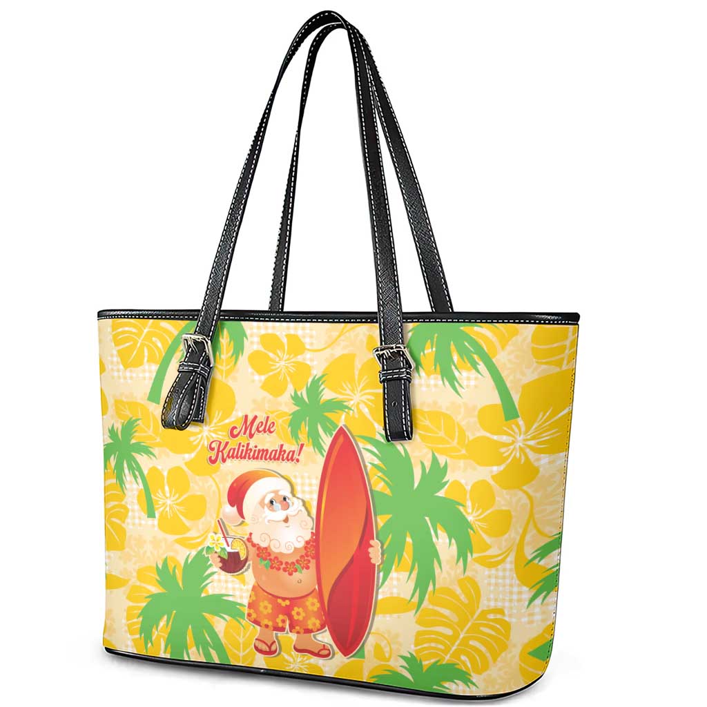 Aloha Hawaii Christmas Leather Tote Bag Mele Kalikimaka Funny Santa Palaka Quilt Motifs LT14 - Polynesian Pride