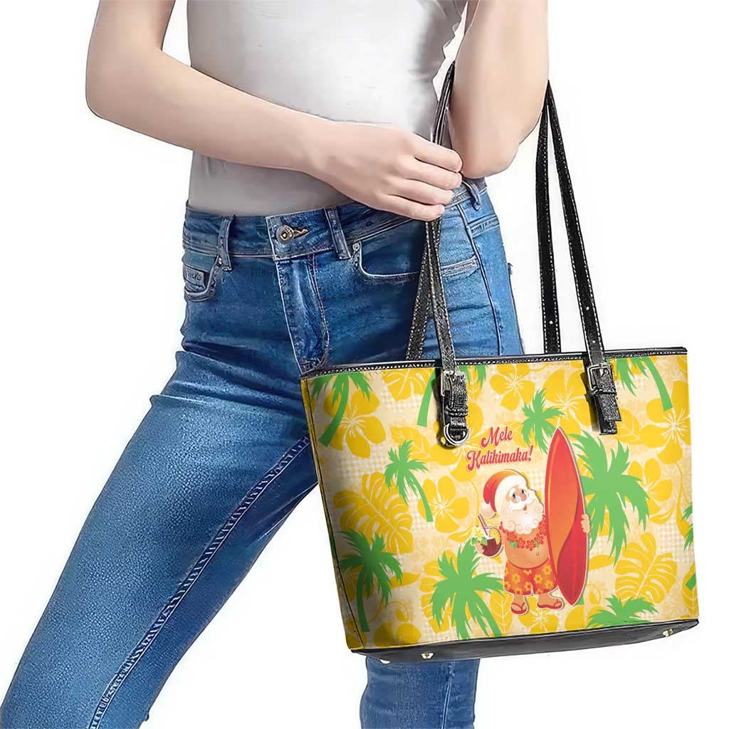 Aloha Hawaii Christmas Leather Tote Bag Mele Kalikimaka Funny Santa Palaka Quilt Motifs LT14 - Polynesian Pride