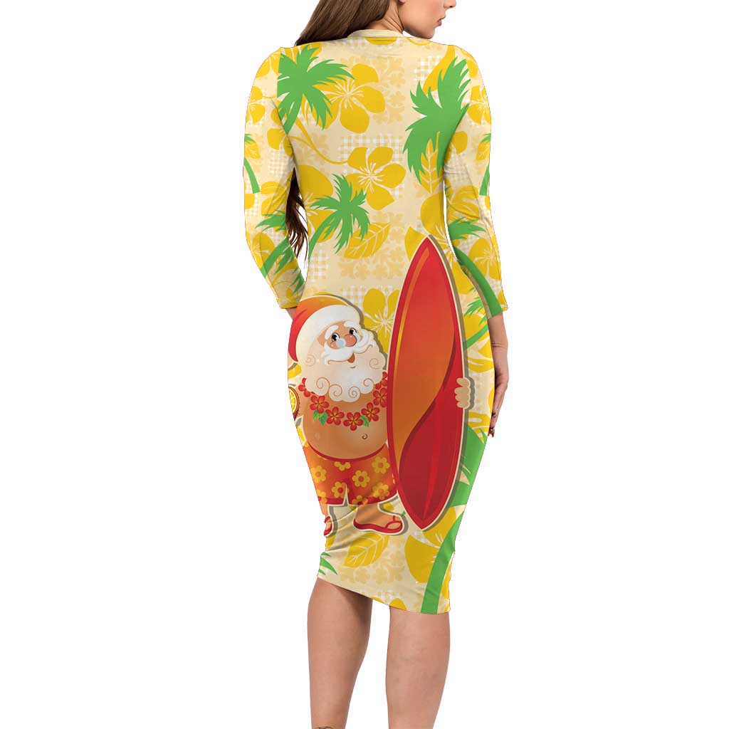 Aloha Hawaii Christmas Long Sleeve Bodycon Dress Mele Kalikimaka Funny Santa Palaka Quilt Motifs LT14 - Polynesian Pride