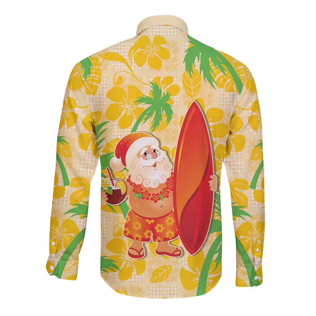 Aloha Hawaii Christmas Long Sleeve Button Shirt Mele Kalikimaka Funny Santa Palaka Quilt Motifs LT14 - Polynesian Pride