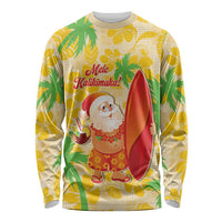 Aloha Hawaii Christmas Long Sleeve Shirt Mele Kalikimaka Funny Santa Palaka Quilt Motifs LT14 Unisex Yellow - Polynesian Pride