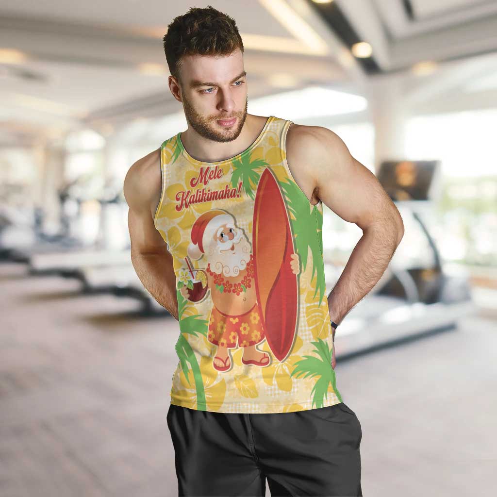 Aloha Hawaii Christmas Men Tank Top Mele Kalikimaka Funny Santa Palaka Quilt Motifs LT14 Yellow - Polynesian Pride