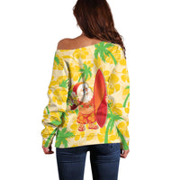 Aloha Hawaii Christmas Off Shoulder Sweater Mele Kalikimaka Funny Santa Palaka Quilt Motifs LT14 - Polynesian Pride