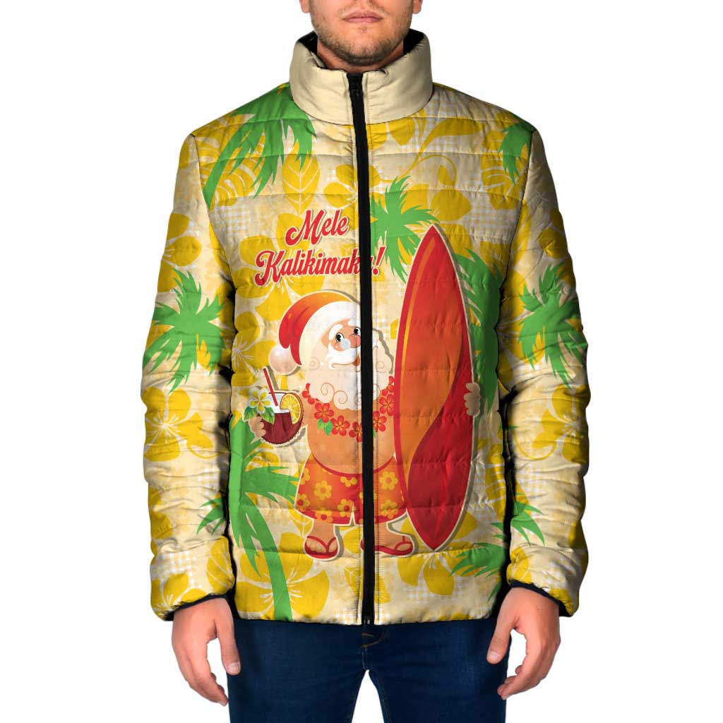 Aloha Hawaii Christmas Padded Jacket Mele Kalikimaka Funny Santa Palaka Quilt Motifs LT14 Men Yellow - Polynesian Pride