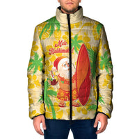 Aloha Hawaii Christmas Padded Jacket Mele Kalikimaka Funny Santa Palaka Quilt Motifs LT14 Men Yellow - Polynesian Pride