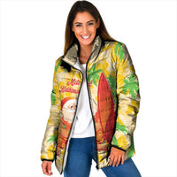 Aloha Hawaii Christmas Padded Jacket Mele Kalikimaka Funny Santa Palaka Quilt Motifs LT14 Women Yellow - Polynesian Pride
