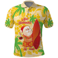 Aloha Hawaii Christmas Polo Shirt Mele Kalikimaka Funny Santa Palaka Quilt Motifs LT14 Yellow - Polynesian Pride
