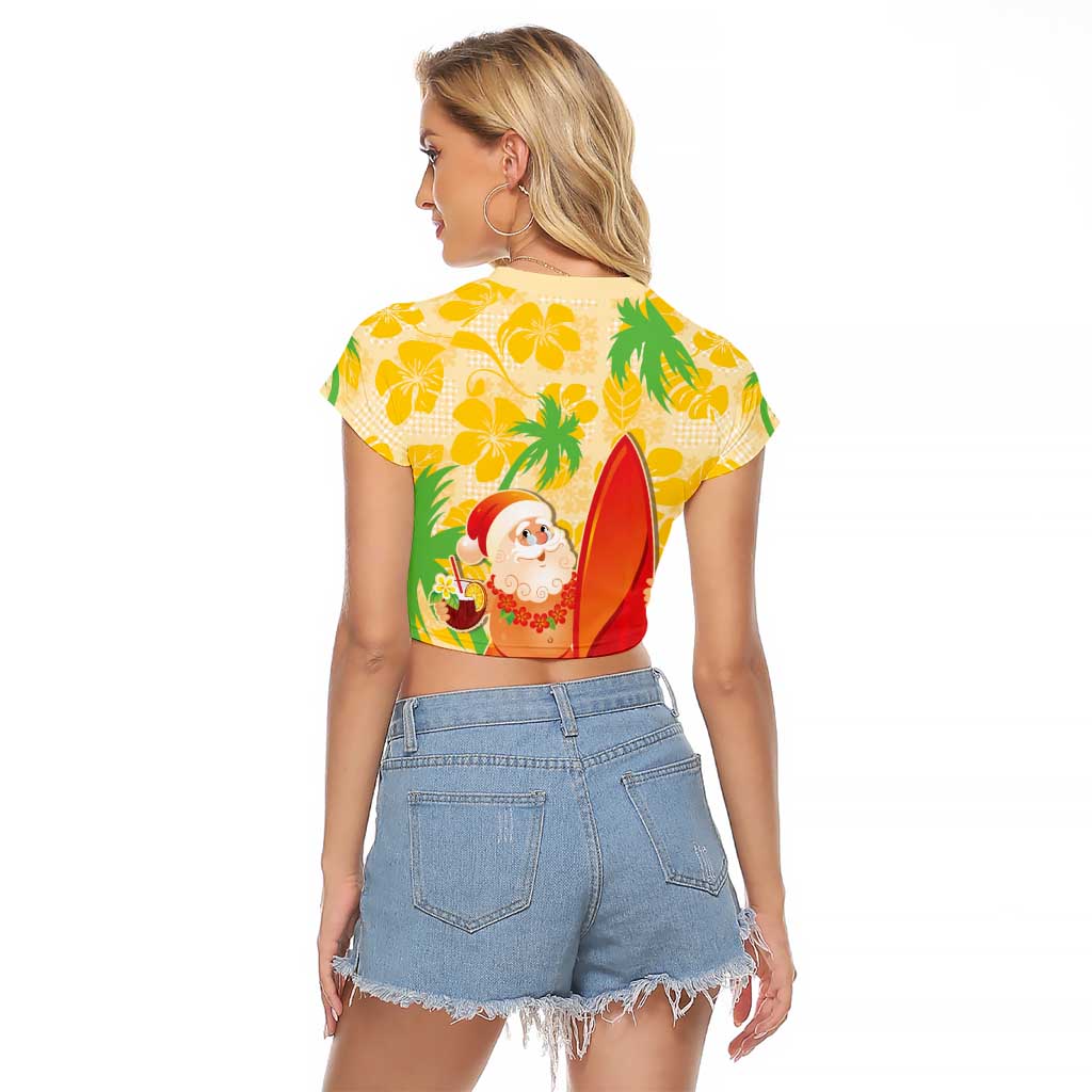 Aloha Hawaii Christmas Raglan Cropped T Shirt Mele Kalikimaka Funny Santa Palaka Quilt Motifs LT14 - Polynesian Pride