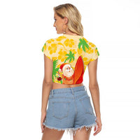 Aloha Hawaii Christmas Raglan Cropped T Shirt Mele Kalikimaka Funny Santa Palaka Quilt Motifs LT14 - Polynesian Pride