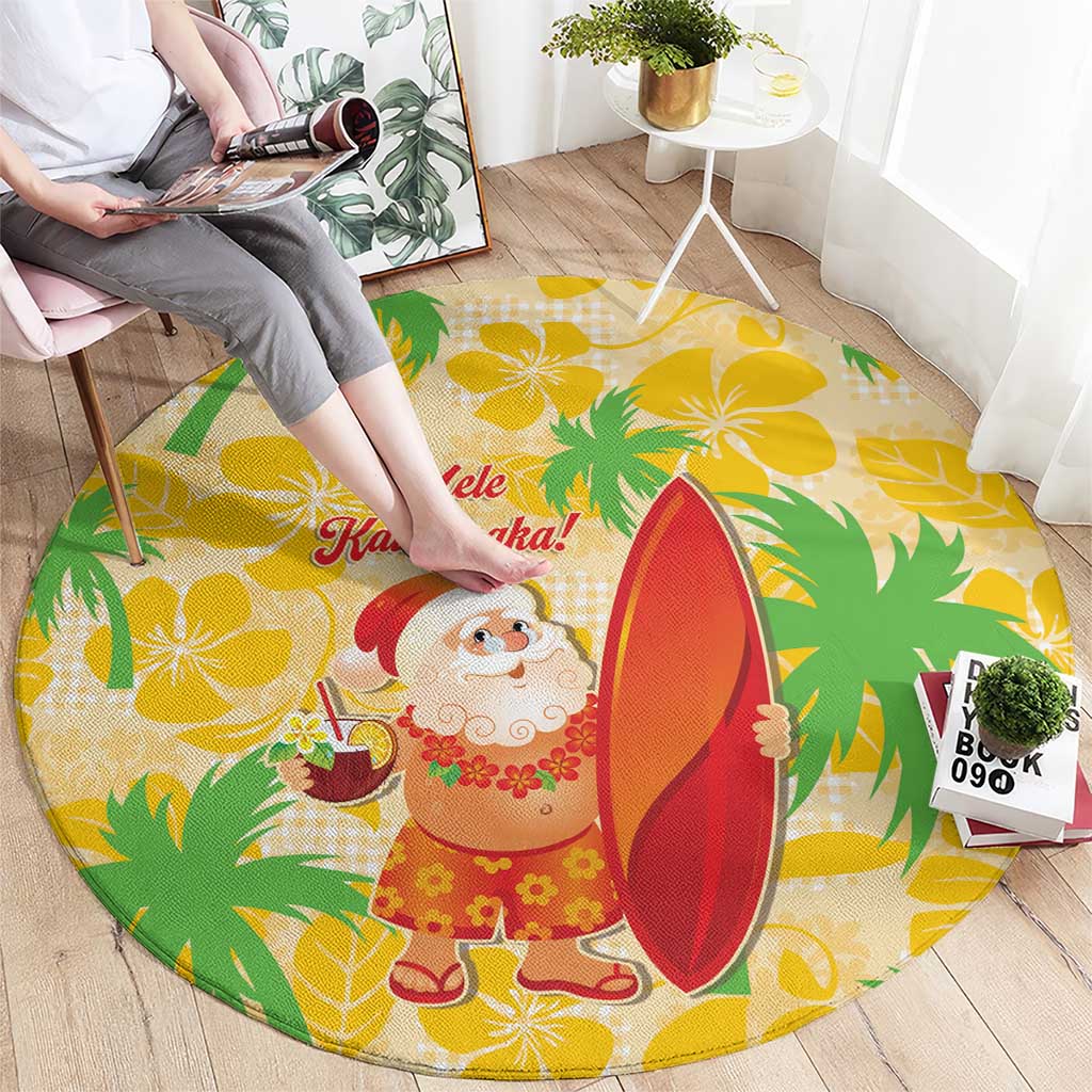 Aloha Hawaii Christmas Round Carpet Mele Kalikimaka Funny Santa Palaka Quilt Motifs LT14 - Polynesian Pride