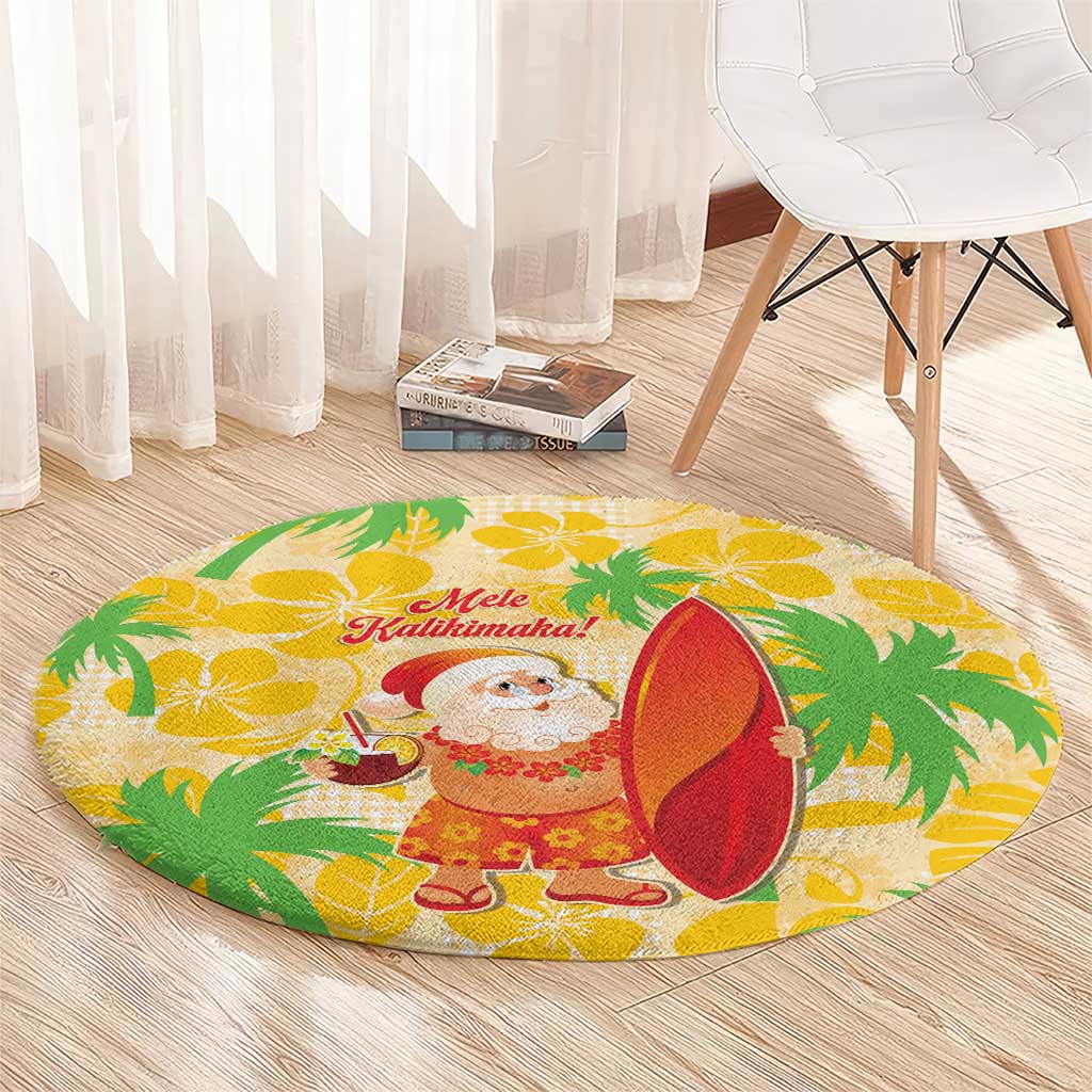 Aloha Hawaii Christmas Round Carpet Mele Kalikimaka Funny Santa Palaka Quilt Motifs LT14 - Polynesian Pride