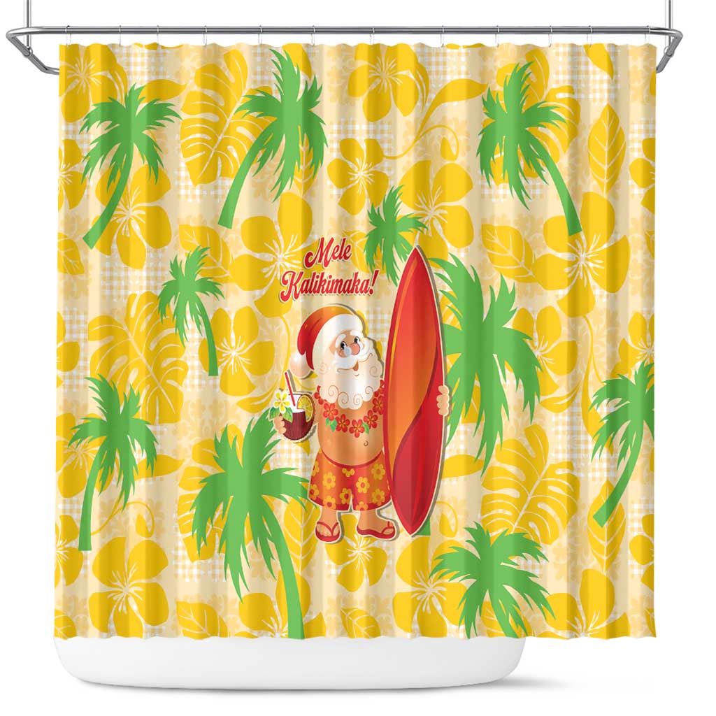 Aloha Hawaii Christmas Shower Curtain Mele Kalikimaka Funny Santa Palaka Quilt Motifs LT14 Yellow - Polynesian Pride