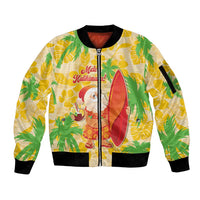 Aloha Hawaii Christmas Sleeve Zip Bomber Jacket Mele Kalikimaka Funny Santa Palaka Quilt Motifs LT14 Unisex Yellow - Polynesian Pride