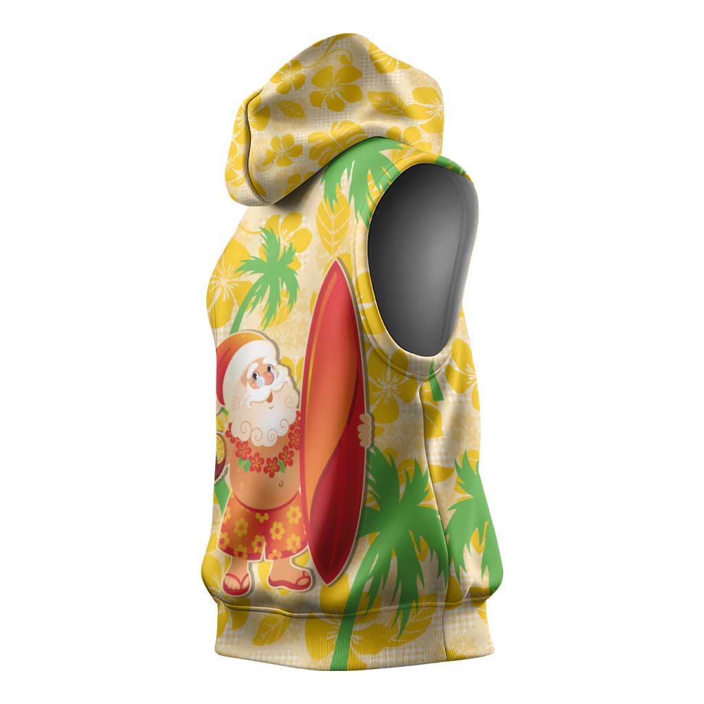 Aloha Hawaii Christmas Sleeveless Hoodie Mele Kalikimaka Funny Santa Palaka Quilt Motifs LT14 - Polynesian Pride