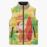 Aloha Hawaii Christmas Sleeveless Puffer Jacket Mele Kalikimaka Funny Santa Palaka Quilt Motifs LT14 Unisex Yellow - Polynesian Pride