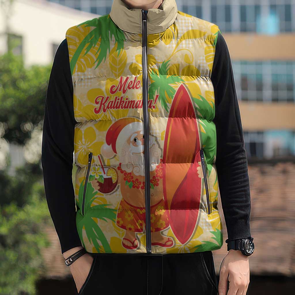 Aloha Hawaii Christmas Sleeveless Puffer Jacket Mele Kalikimaka Funny Santa Palaka Quilt Motifs LT14 - Polynesian Pride