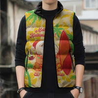 Aloha Hawaii Christmas Sleeveless Puffer Jacket Mele Kalikimaka Funny Santa Palaka Quilt Motifs LT14 - Polynesian Pride