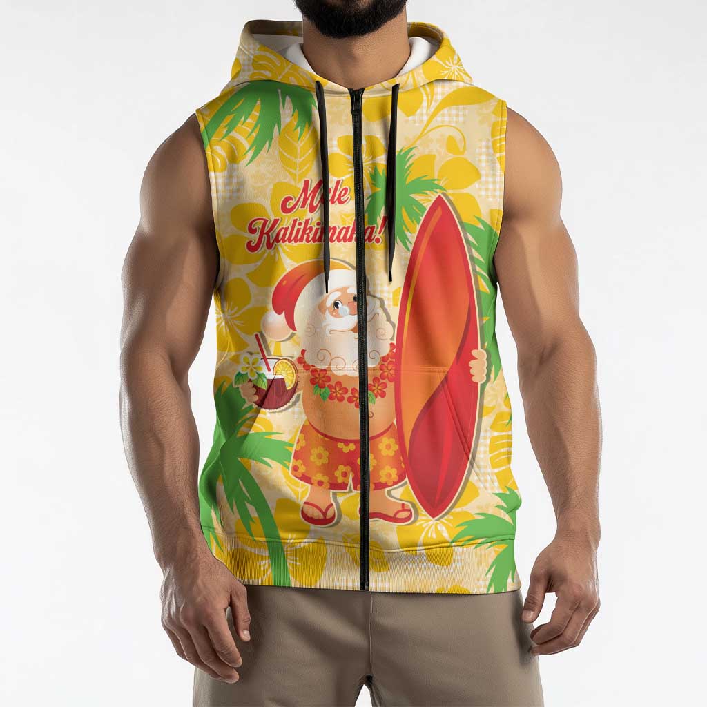 Aloha Hawaii Christmas Sleeveless Zip Hoodie Mele Kalikimaka Funny Santa Palaka Quilt Motifs LT14 - Polynesian Pride