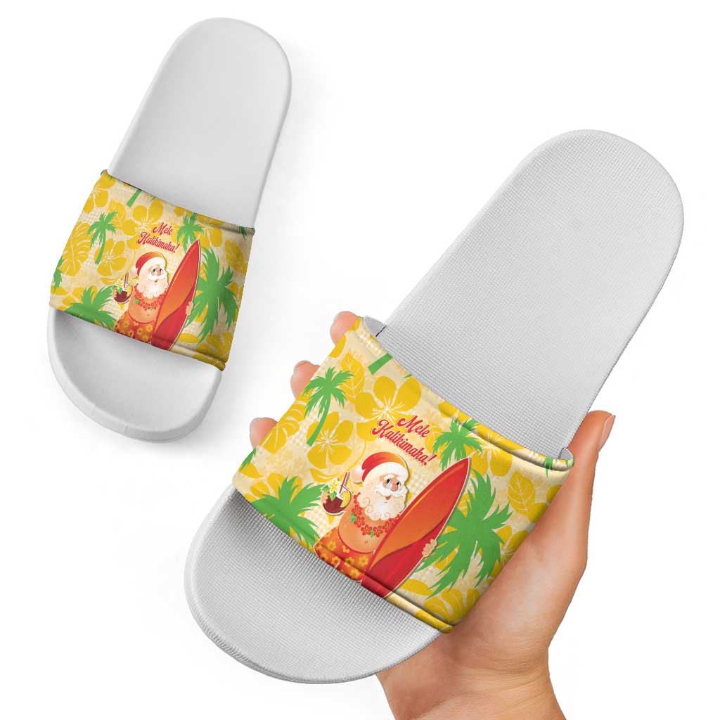 Aloha Hawaii Christmas Slide Sandals Mele Kalikimaka Funny Santa Palaka Quilt Motifs LT14 - Polynesian Pride