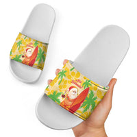 Aloha Hawaii Christmas Slide Sandals Mele Kalikimaka Funny Santa Palaka Quilt Motifs LT14 - Polynesian Pride