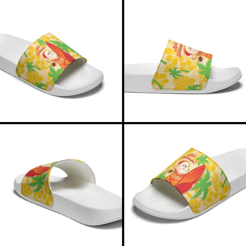 Aloha Hawaii Christmas Slide Sandals Mele Kalikimaka Funny Santa Palaka Quilt Motifs LT14 - Polynesian Pride