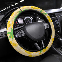 Aloha Hawaii Christmas Steering Wheel Cover Mele Kalikimaka Funny Santa Palaka Quilt Motifs LT14 Universal Fit Yellow - Polynesian Pride