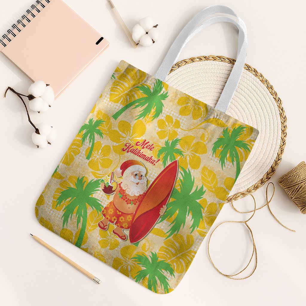 Aloha Hawaii Christmas Tote Bag Mele Kalikimaka Funny Santa Palaka Quilt Motifs LT14 White Strap One Size Yellow - Polynesian Pride