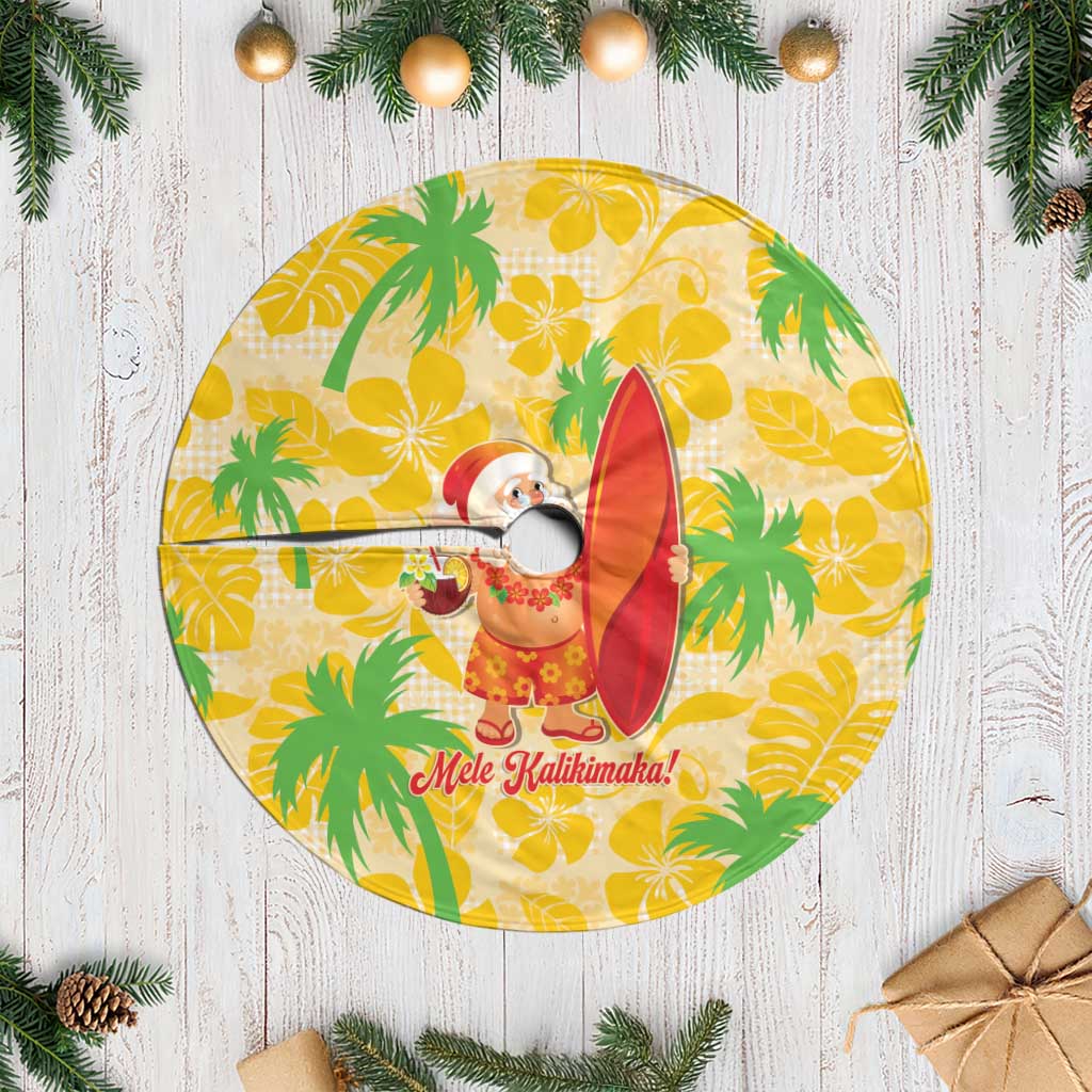 Aloha Hawaii Christmas Tree Skirt Mele Kalikimaka Funny Santa Palaka Quilt Motifs LT14 Casual Yellow - Polynesian Pride