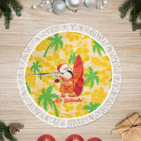 Aloha Hawaii Christmas Tree Skirt Mele Kalikimaka Funny Santa Palaka Quilt Motifs LT14 Fringed Yellow - Polynesian Pride