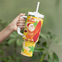 Aloha Hawaii Christmas Tumbler With Handle Mele Kalikimaka Funny Santa Palaka Quilt Motifs LT14 - Polynesian Pride
