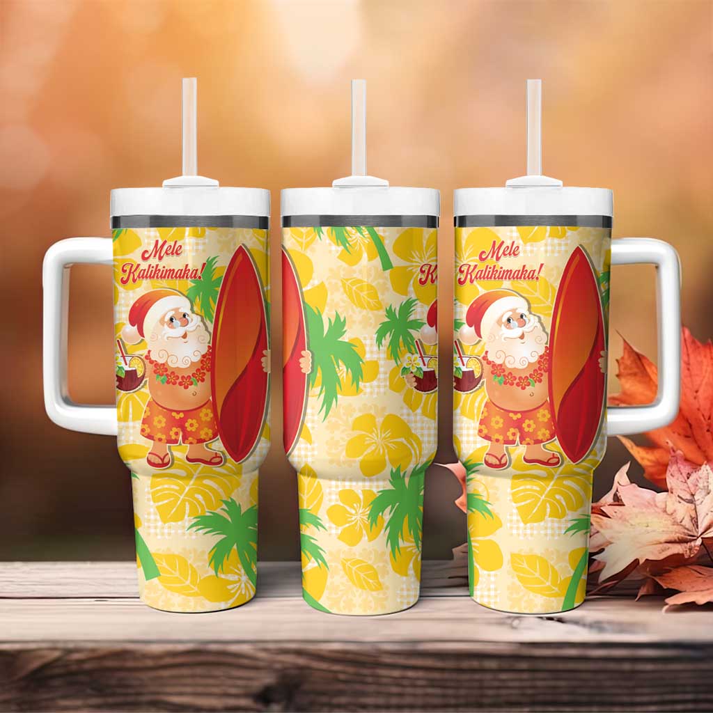 Aloha Hawaii Christmas Tumbler With Handle Mele Kalikimaka Funny Santa Palaka Quilt Motifs LT14 - Polynesian Pride