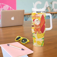 Aloha Hawaii Christmas Tumbler With Handle Mele Kalikimaka Funny Santa Palaka Quilt Motifs LT14 - Polynesian Pride
