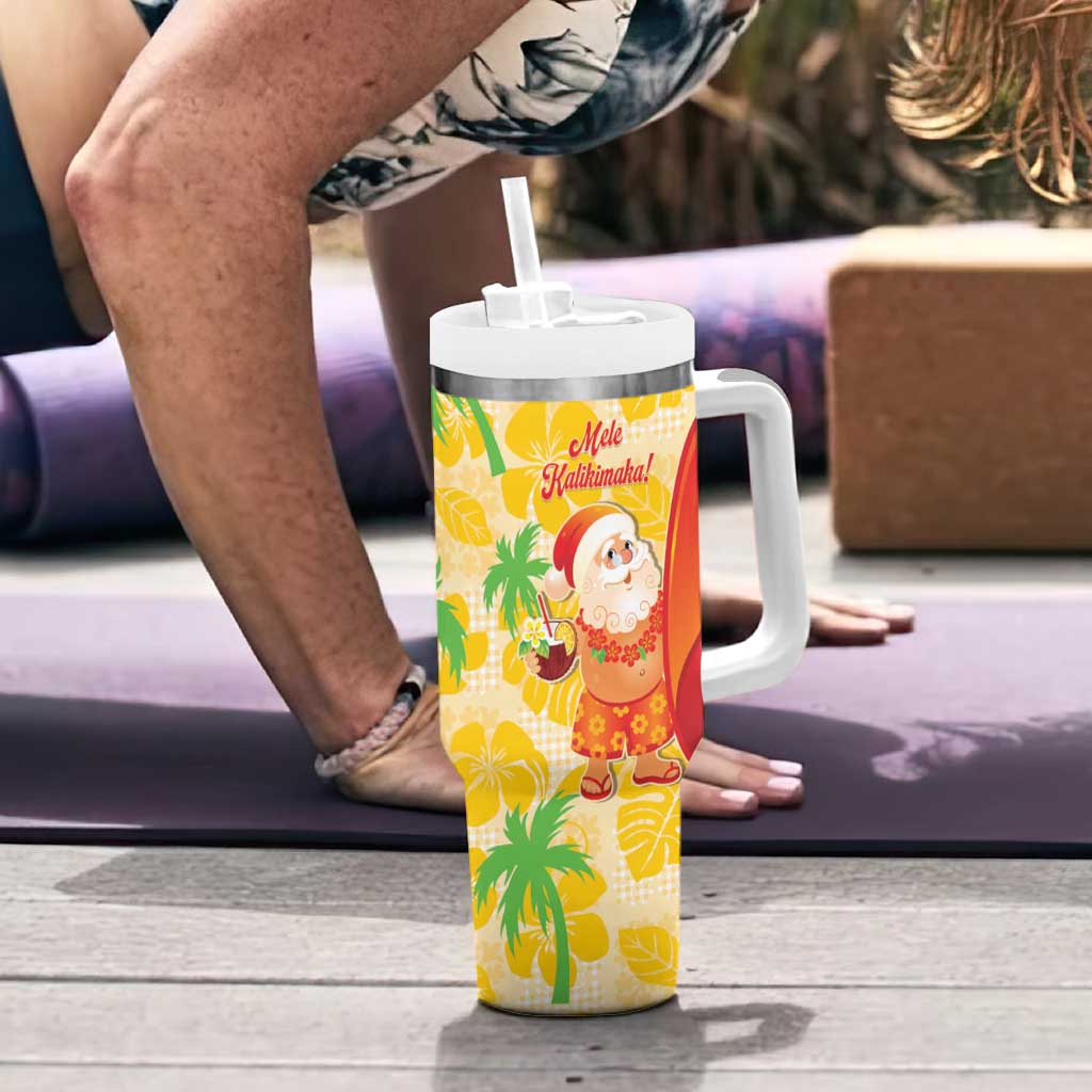 Aloha Hawaii Christmas Tumbler With Handle Mele Kalikimaka Funny Santa Palaka Quilt Motifs LT14 - Polynesian Pride