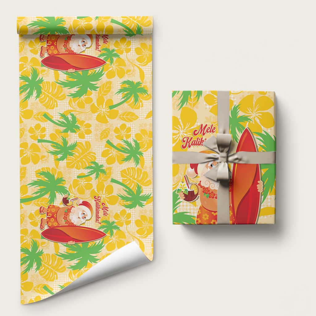 Aloha Hawaii Christmas Wrapping Paper Mele Kalikimaka Funny Santa Palaka Quilt Motifs LT14 58" × 23" Yellow - Polynesian Pride