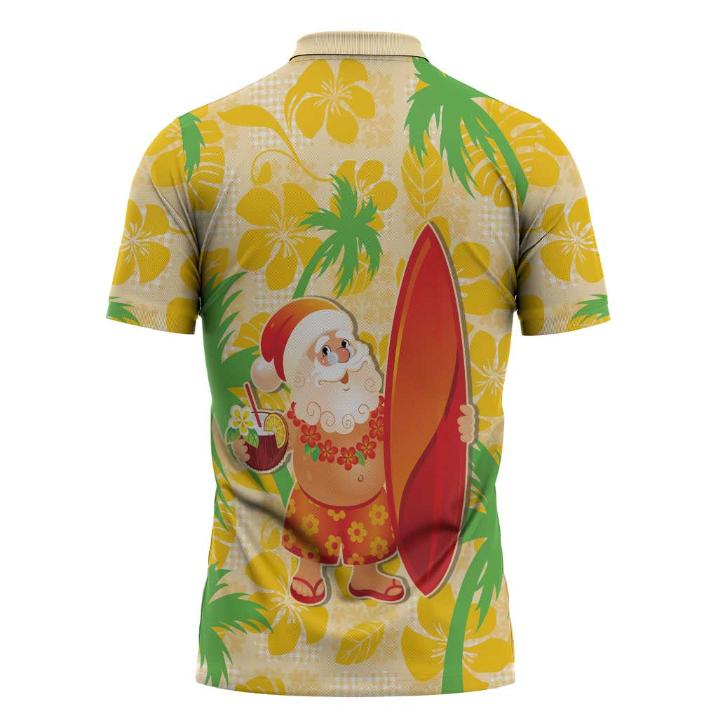 Aloha Hawaii Christmas Zipper Polo Shirt Mele Kalikimaka Funny Santa Palaka Quilt Motifs LT14 - Polynesian Pride