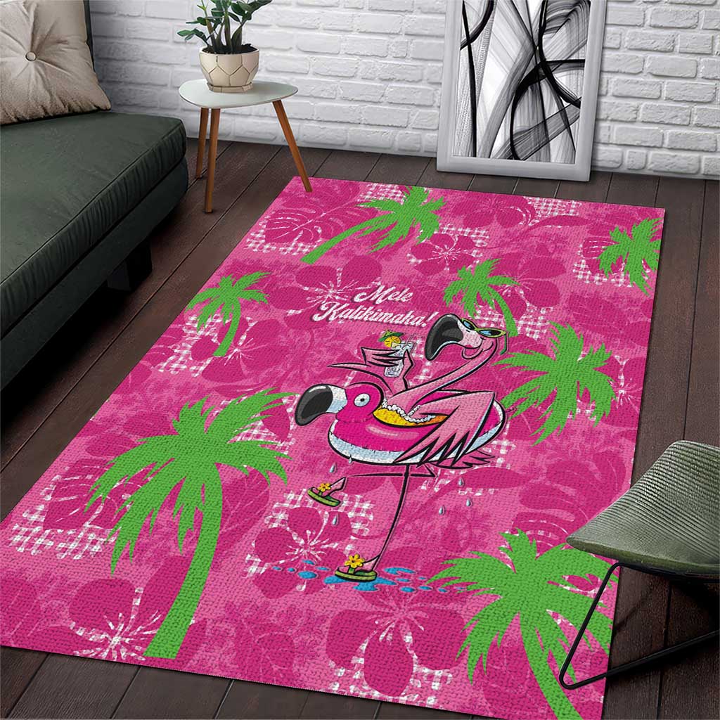 Aloha Hawaii Christmas Area Rug Mele Kalikimaka Chill Flamingo Palaka Quilt Motifs LT14 Pink - Polynesian Pride