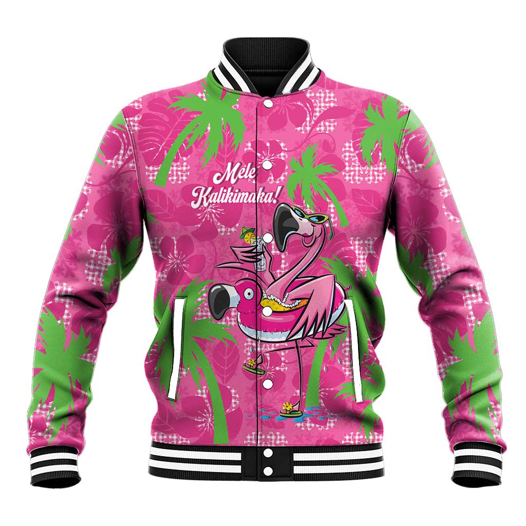 Aloha Hawaii Christmas Baseball Jacket Mele Kalikimaka Chill Flamingo Palaka Quilt Motifs LT14 Unisex Pink - Polynesian Pride