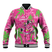 Aloha Hawaii Christmas Baseball Jacket Mele Kalikimaka Chill Flamingo Palaka Quilt Motifs LT14 Unisex Pink - Polynesian Pride