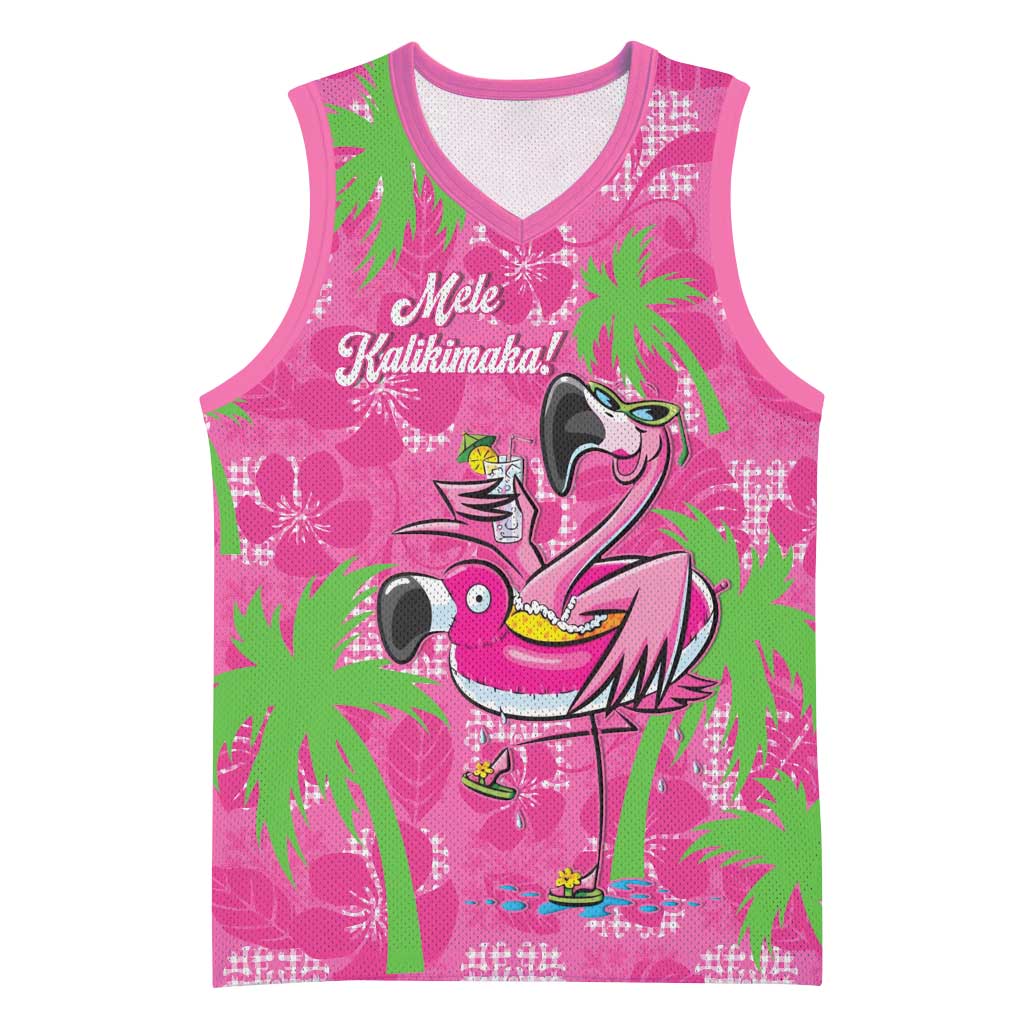 Aloha Hawaii Christmas Basketball Jersey Mele Kalikimaka Chill Flamingo Palaka Quilt Motifs LT14 Unisex Pink - Polynesian Pride
