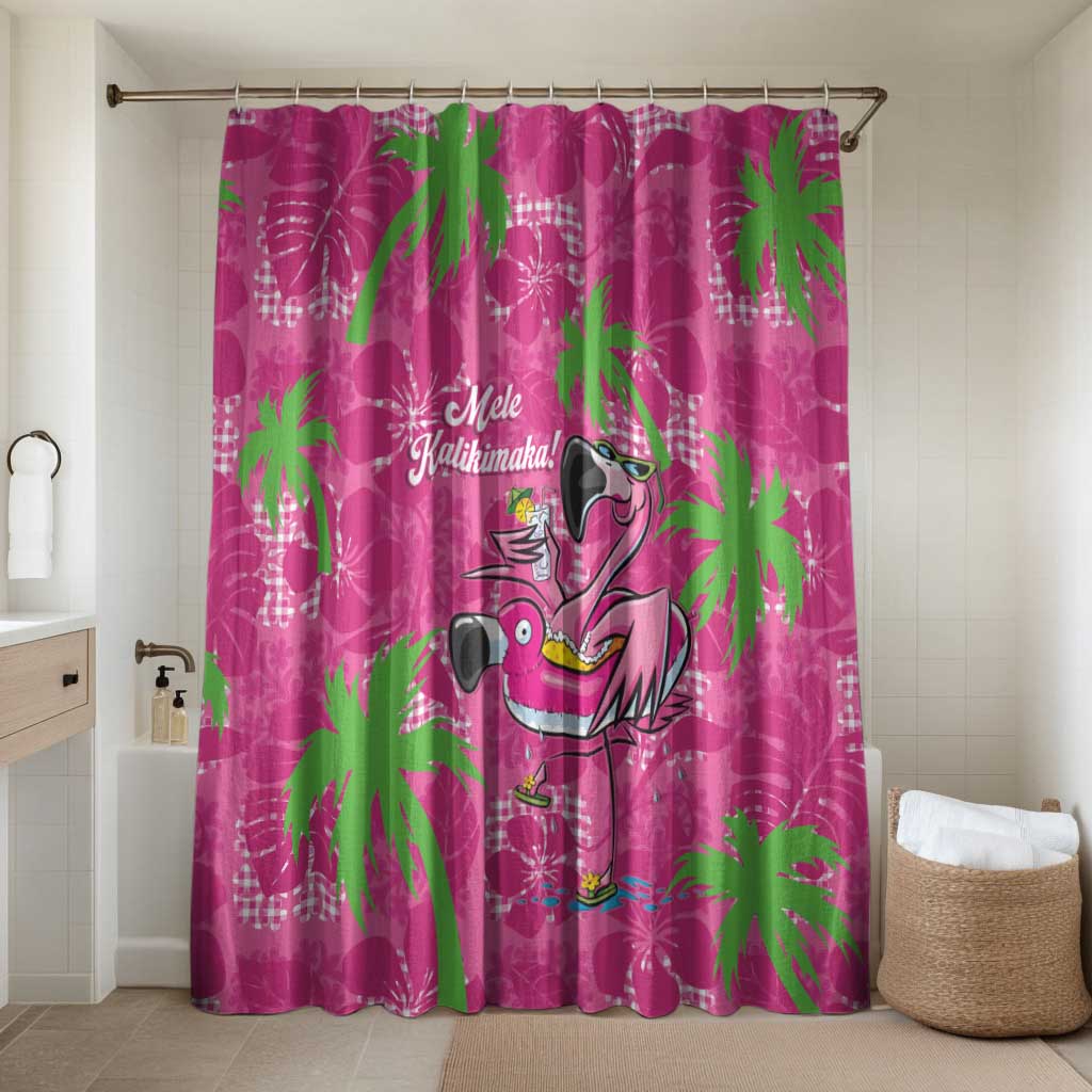 Aloha Hawaii Christmas Bathroom Set Mele Kalikimaka Chill Flamingo Palaka Quilt Motifs LT14 Shower Curtain Only Pink - Polynesian Pride
