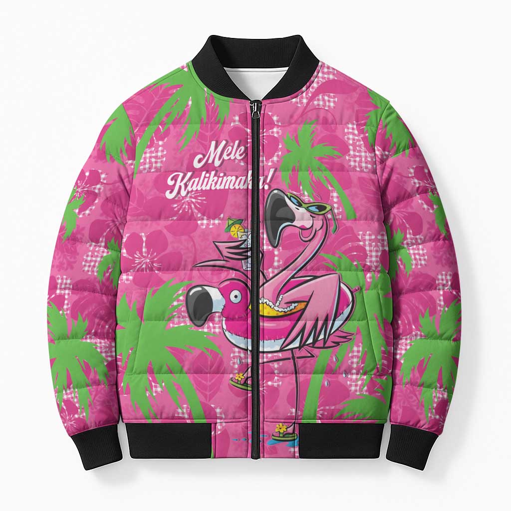 Aloha Hawaii Christmas Bomber Puffer Jacket Mele Kalikimaka Chill Flamingo Palaka Quilt Motifs LT14 Unisex Pink - Polynesian Pride