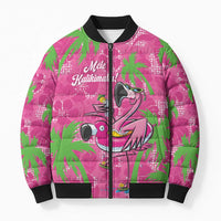 Aloha Hawaii Christmas Bomber Puffer Jacket Mele Kalikimaka Chill Flamingo Palaka Quilt Motifs LT14 Unisex Pink - Polynesian Pride