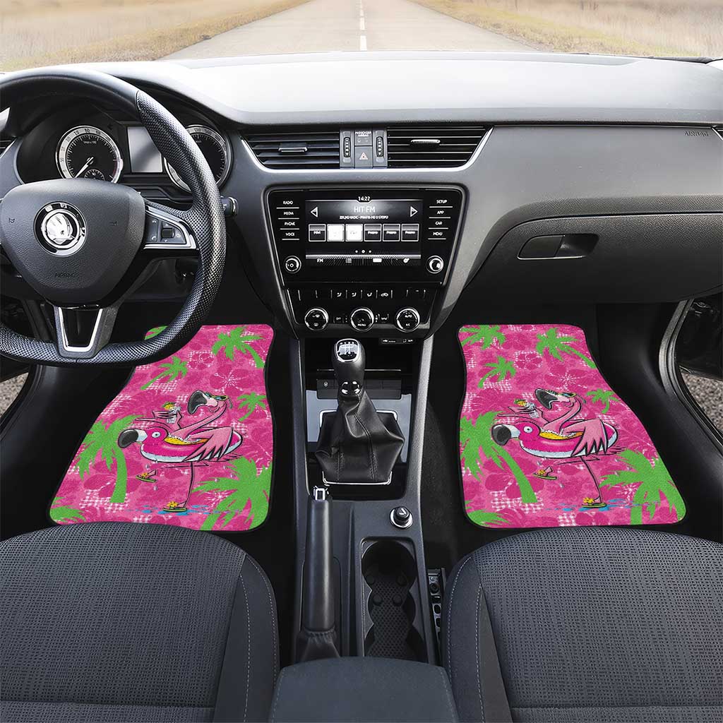 Aloha Hawaii Christmas Car Mats Mele Kalikimaka Chill Flamingo Palaka Quilt Motifs LT14 Set 2pcs - Front Pink - Polynesian Pride