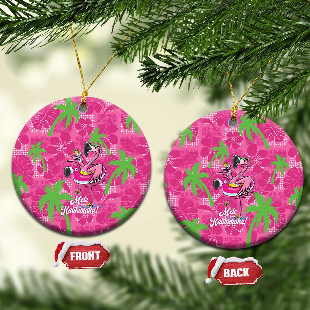 Aloha Hawaii Christmas Ceramic Ornament Mele Kalikimaka Chill Flamingo Palaka Quilt Motifs LT14 Circle Pink - Polynesian Pride