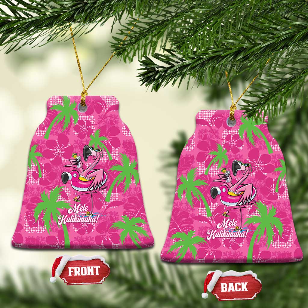 Aloha Hawaii Christmas Ceramic Ornament Mele Kalikimaka Chill Flamingo Palaka Quilt Motifs LT14 Bell Flake Pink - Polynesian Pride