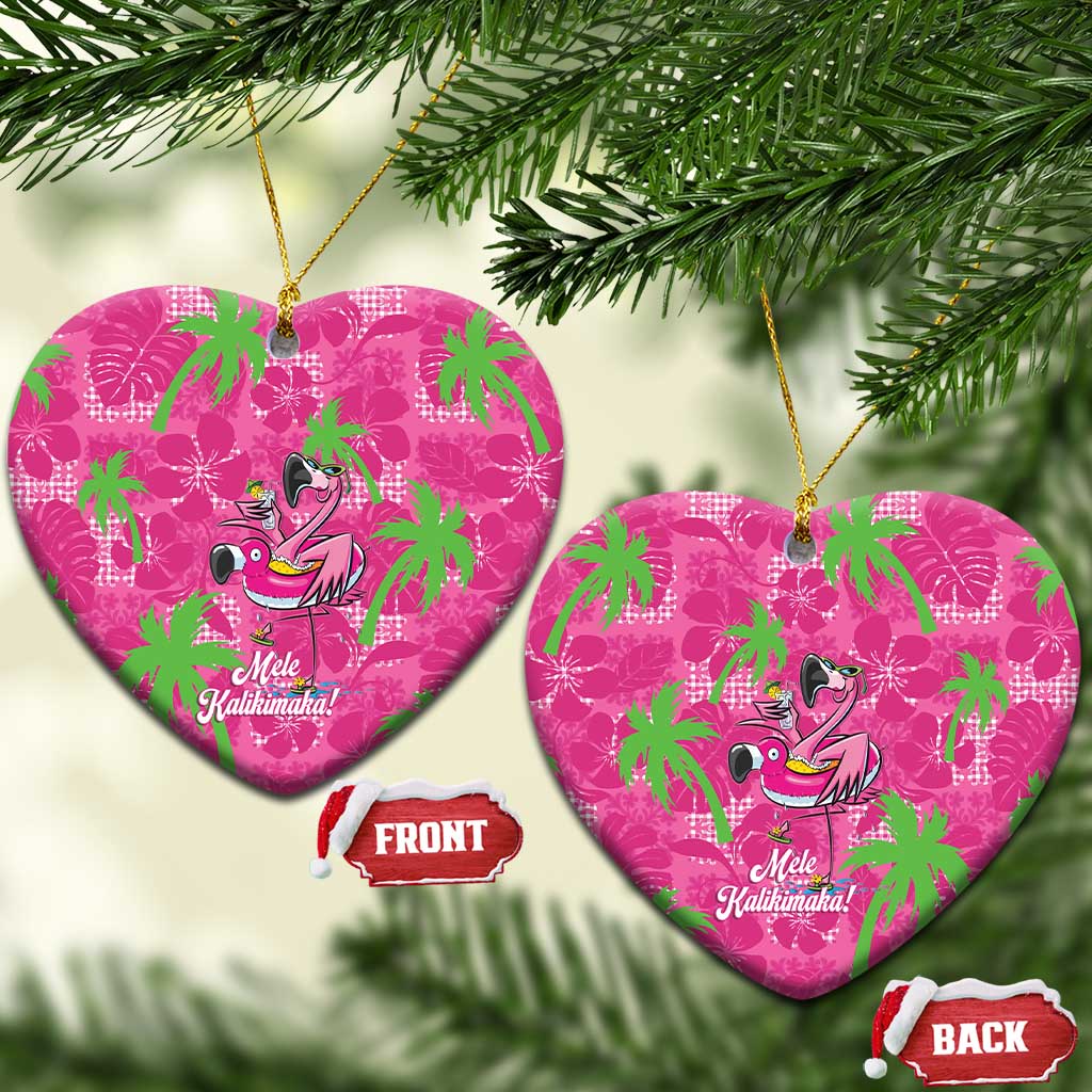 Aloha Hawaii Christmas Ceramic Ornament Mele Kalikimaka Chill Flamingo Palaka Quilt Motifs LT14 Heart Pink - Polynesian Pride