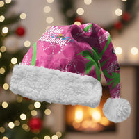 Aloha Hawaii Christmas Santa Hat Mele Kalikimaka Chill Flamingo Palaka Quilt Motifs LT14 With Fur Pink - Polynesian Pride