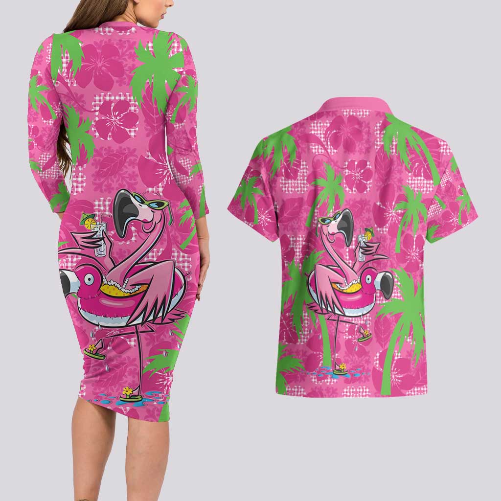 Aloha Hawaii Christmas Couples Matching Long Sleeve Bodycon Dress and Hawaiian Shirt Mele Kalikimaka Chill Flamingo Palaka Quilt Motifs LT14 - Polynesian Pride