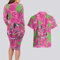 Aloha Hawaii Christmas Couples Matching Long Sleeve Bodycon Dress and Hawaiian Shirt Mele Kalikimaka Chill Flamingo Palaka Quilt Motifs LT14 - Polynesian Pride