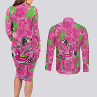 Aloha Hawaii Christmas Couples Matching Long Sleeve Bodycon Dress and Long Sleeve Button Shirt Mele Kalikimaka Chill Flamingo Palaka Quilt Motifs LT14 - Polynesian Pride